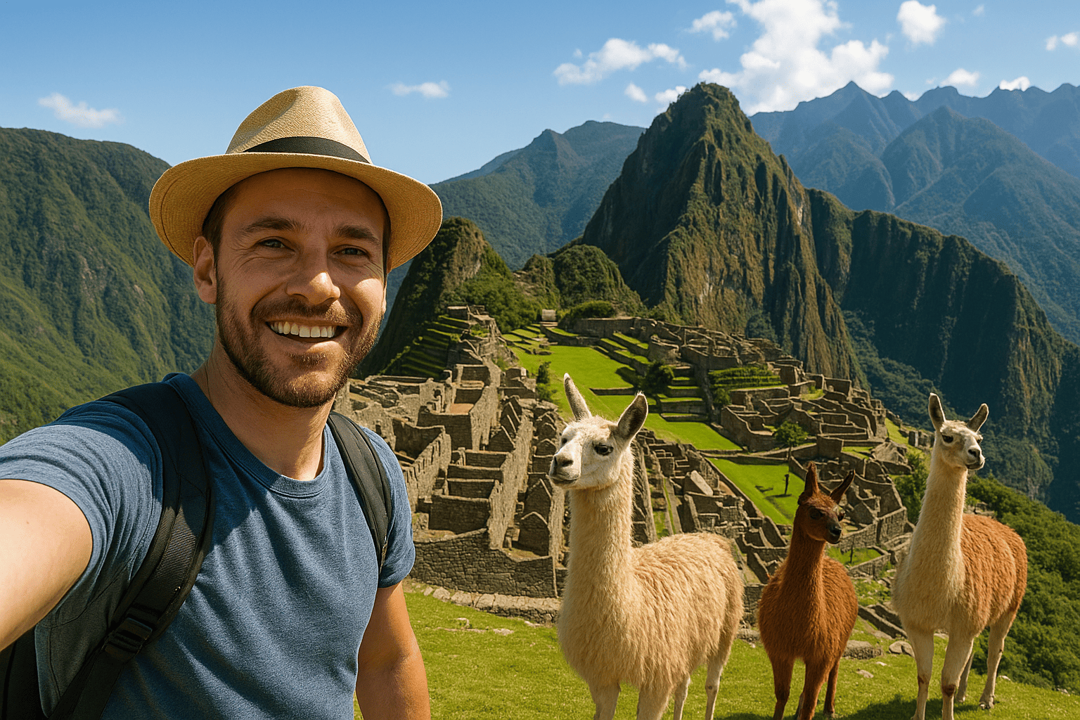 Selfie en Machu Picchu con llamas (1) Selfie en Machu Picchu con llamas (1)